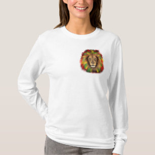 Camiseta Dibujo de cabeza de león Rasta rojo amarillo verde