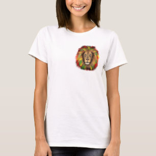 Camiseta Dibujo de cabeza de león Rasta rojo amarillo verde