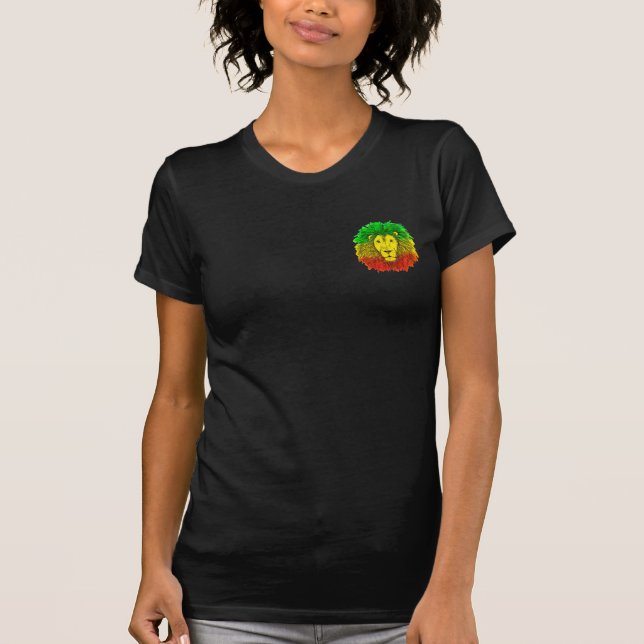 Camiseta Dibujo de cabeza de león Rasta rojo amarillo verde (Anverso)