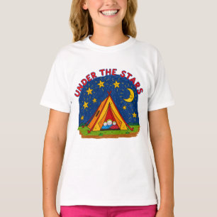 Camiseta Dibujo de Camping Infantil Bajo las Estrellas
