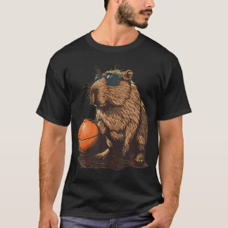 Camiseta Dibujo de Capibara de Baloncesto Arte Animal de Ba