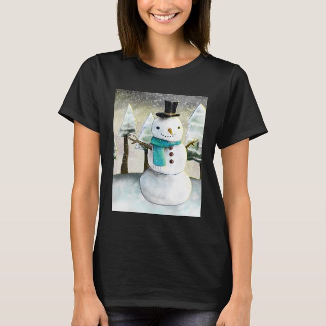 Camiseta Dibujo de caprichoso hombre de nieve en Navidades  (Anverso)