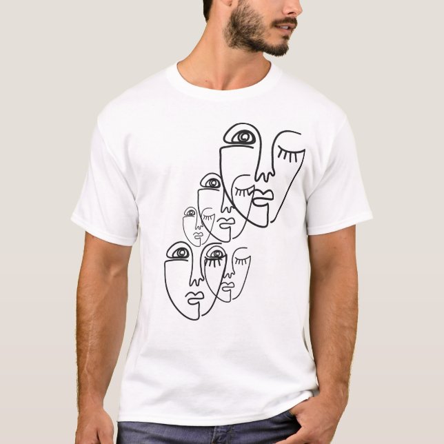 Camiseta Dibujo de cara abstracto de una línea (Anverso)