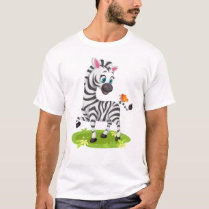 Camiseta Dibujo de cebra bebé jugando con mariposa