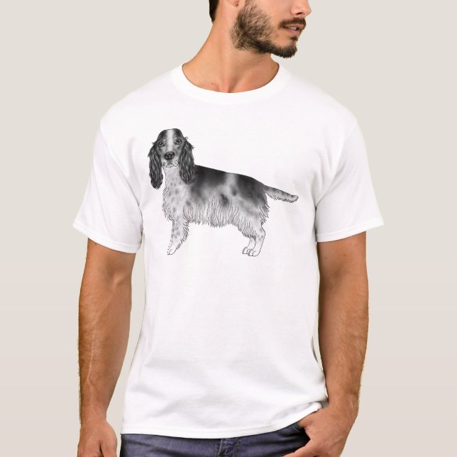 Camiseta Dibujo de Cocker Spaniel Inglés en Blanco y Negro (Anverso)