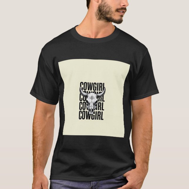 Camiseta Dibujo de cómic de una calavera de vaca central co (Anverso)