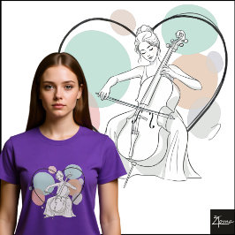 Camiseta Dibujo de corazón pastel de violonchelista minimal