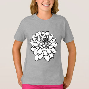 Camiseta Dibujo de crisantemo - Blanco y negro