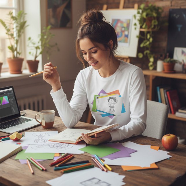 Camiseta Dibujo de dibujos animados de Chicas con lápices d (Subido por el creador)