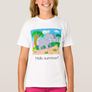 Camiseta Dibujo de elefante lindo en verano en la naturalez