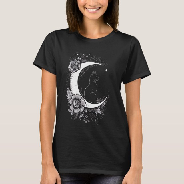 Camiseta Dibujo De Estrellas De Flores De Luna Creciente (Anverso)