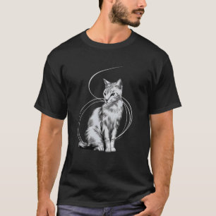 Camiseta dibujo de gato lineal como motivo blanco cuerpo di