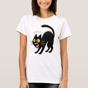 Camiseta Dibujo de gato negro asustado divertido