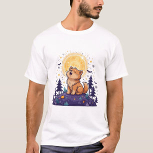 Camiseta Dibujo de Halloween de luna llena aullando lobo fe
