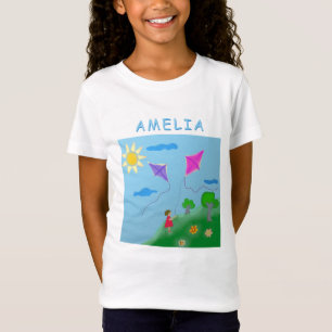 Camiseta Dibujo de la chica de la flor de hierba de cometas