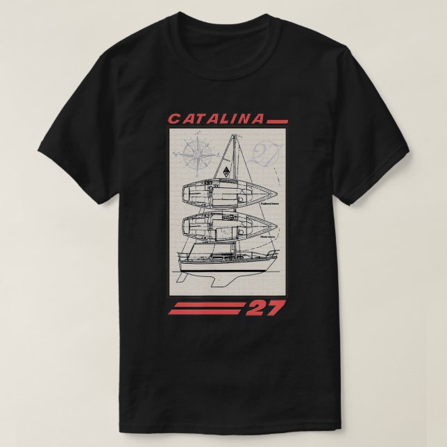 Camiseta Dibujo de la línea de velero Catalina 27 (Diseño del anverso)
