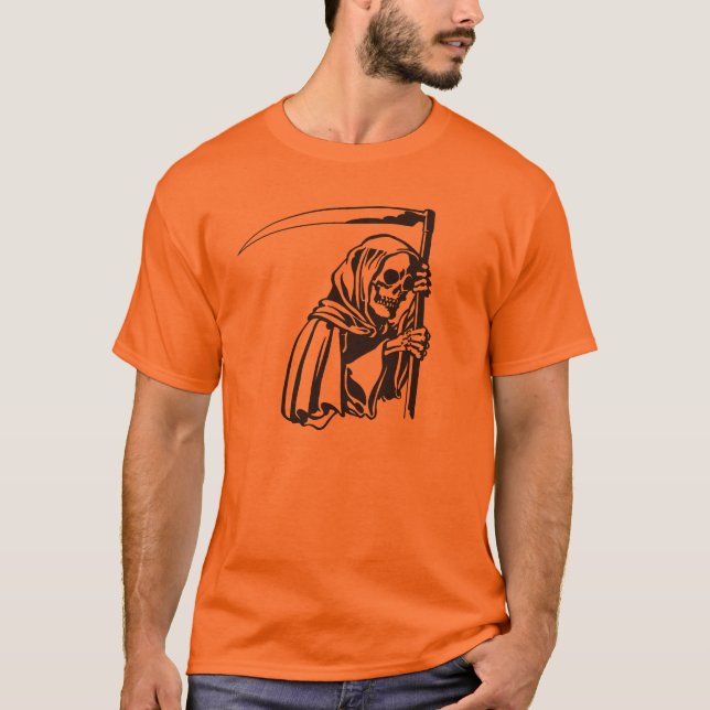 Camiseta Dibujo de la línea negra de Halloween Grim Reaper (Anverso)
