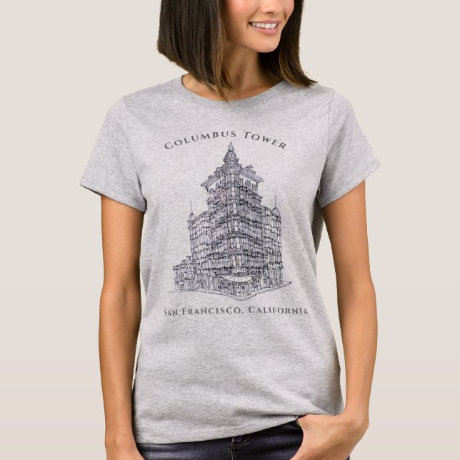 Camiseta Dibujo de la torre de Columbus | San Francisco, CA (Anverso)