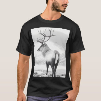 Camiseta Dibujo De Lápiz De Renos Negros Y Blancos