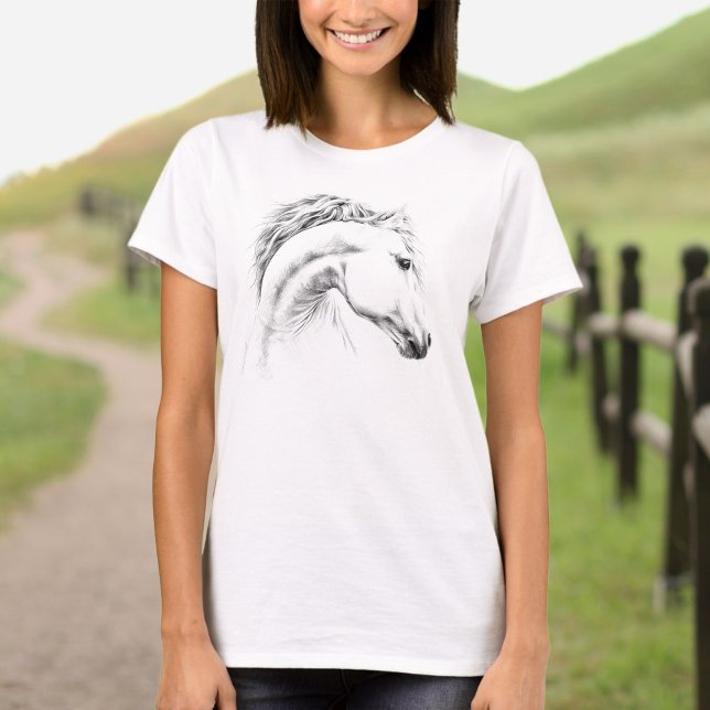 Camiseta Dibujo de lápiz de retrato de caballo Arte ecuestr (Subido por el creador)
