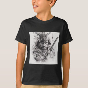 Camiseta Dibujo De Lápiz De Samurai Realista En Blanco Y Ne