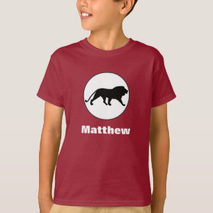 Camiseta Dibujo de León Negro en Círculo Blanco