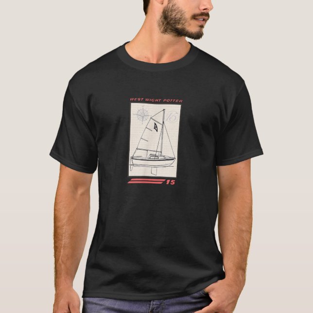 Camiseta Dibujo de línea de barco de vela West Wight Potter (Anverso)