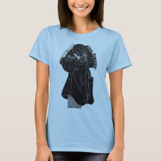 Camiseta Dibujo de línea de chica de anime en blanco y negr
