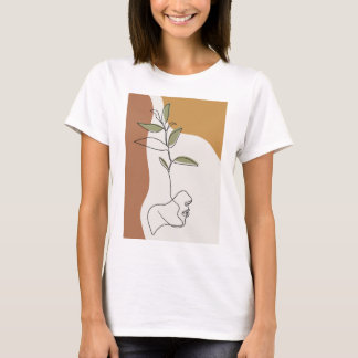 Camiseta Dibujo de línea de flores, moda de cara creativa