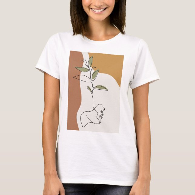 Camiseta Dibujo de línea de flores, moda de cara creativa (Anverso)