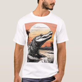 Camiseta Dibujo de línea negrita: silueta de lagarto al ata