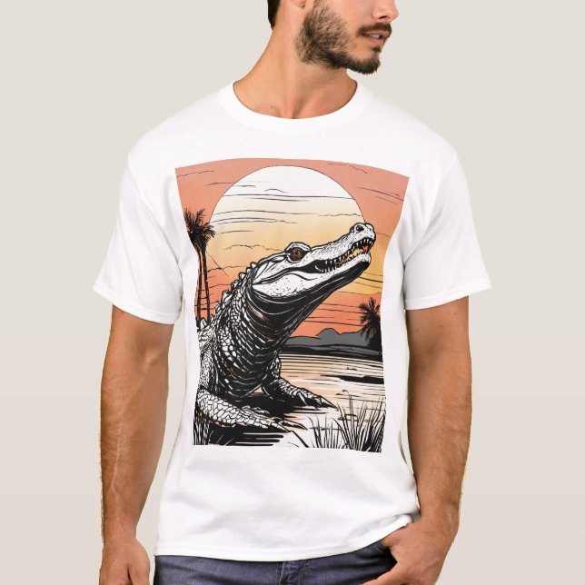 Camiseta Dibujo de línea negrita: silueta de lagarto al ata (Anverso)