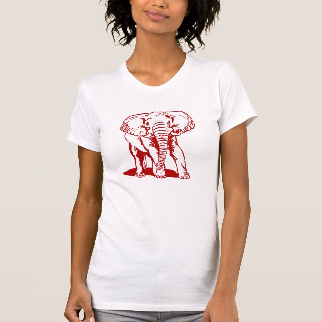 Camiseta Dibujo de líneas de elefante rojo oscuro (Anverso)