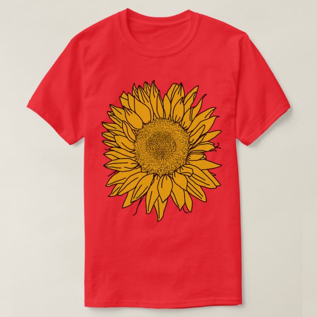 Camiseta Dibujo de líneas de girasol amarillo (Diseño del anverso)
