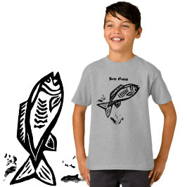 Camiseta Dibujo de líneas negras de arte primitivo de peces