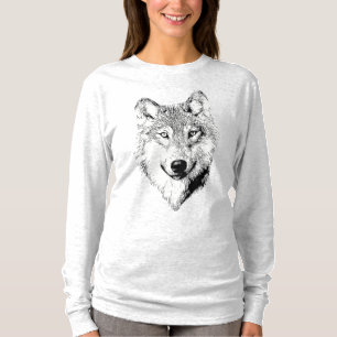 Camiseta Dibujo de lobo en blanco y negro