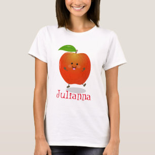 Camiseta Dibujo de manzana roja feliz y linda en estilo car