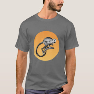 Camiseta Dibujo de mono de ardilla de época y sol estilizad