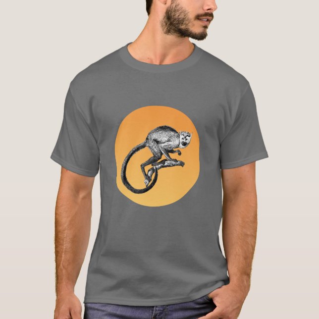 Camiseta Dibujo de mono de ardilla de época y sol estilizad (Anverso)