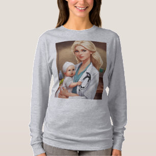 Camiseta Dibujo de mujer médica europea con cabello rubio H