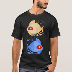 Camiseta Dibujo de peces gemelos surrealistas con ojos gran
