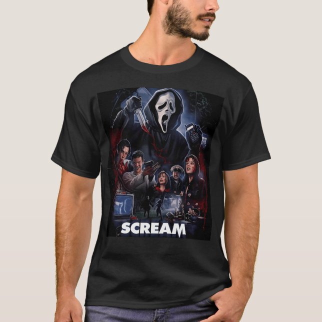 Camiseta Dibujo de película de terror crema (Anverso)