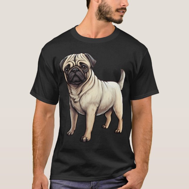 Camiseta Dibujo de perro cachorro Pug cervato (Anverso)