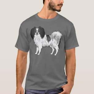 Camiseta Dibujo De Perro De Caricatura De Phalène Blanco Y 