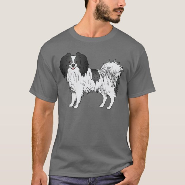 Camiseta Dibujo De Perro De Caricatura De Phalène Blanco Y  (Anverso)
