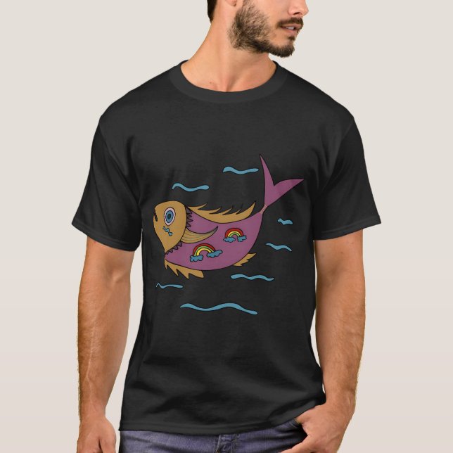 Camiseta Dibujo de pez arcoíris psicodélico (Anverso)