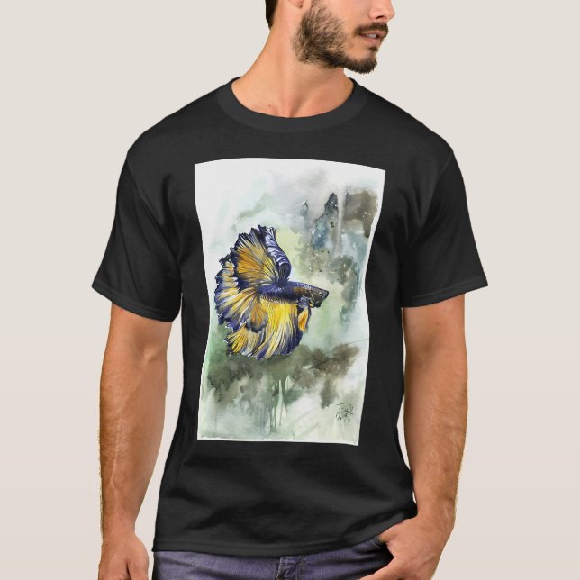 Camiseta Dibujo de pez Betta con fondo verde (Anverso)