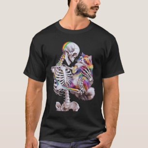 Camiseta Dibujo de pintura colorida Splash Cat Y Skeleton A