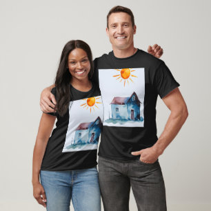 Camiseta Dibujo De Pinturas, Casa Y Sol Hecho Por Niño