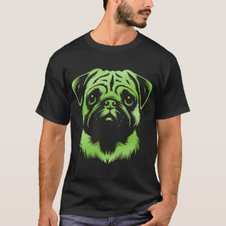 Camiseta Dibujo de pug cabeza verde